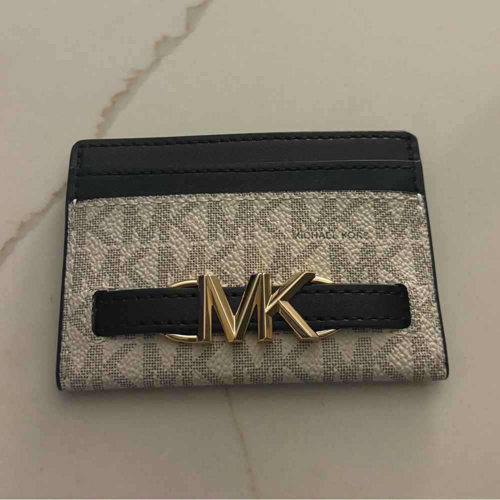 Michael Kors Black and Gold Monogram Card Holder